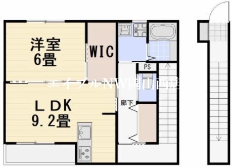 岡山市中区雄町のアパートの間取り