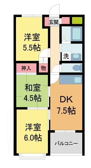 川西市一庫のマンションの間取り