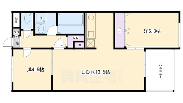 京都市下京区清水町のマンションの間取り