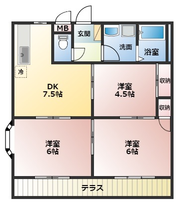 富田林市若松町のアパートの間取り