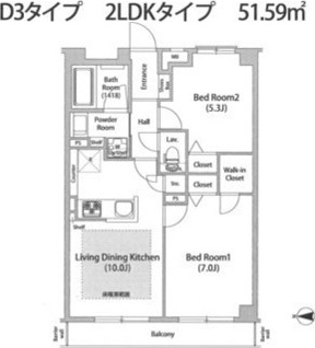 世田谷区弦巻のマンションの間取り