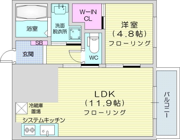 札幌市東区北十三条東のマンションの間取り