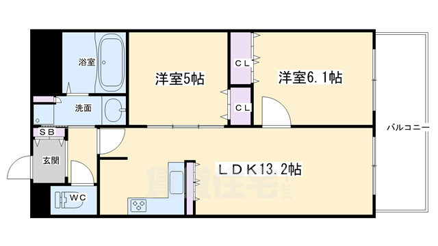 京都市左京区聖護院山王町のマンションの間取り