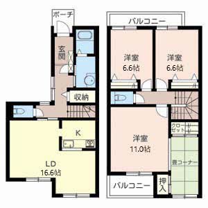 大阪府豊中市東豊中町３（一戸建）の賃貸物件の間取り