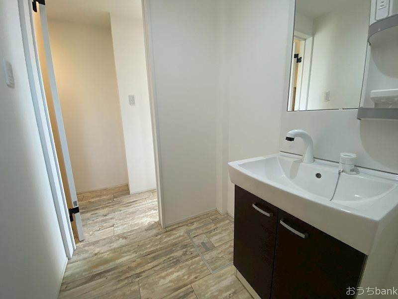 洗面設備　独立洗面台はシャワー付きです。