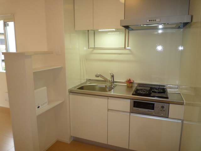 キッチン　2口システムキッチン　グリル付