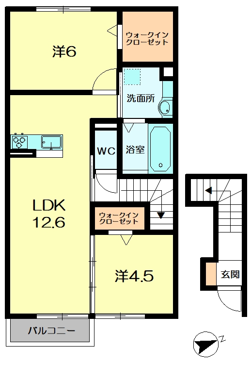 奈良市中山町のアパートの間取り