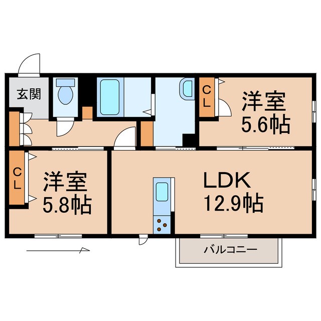 【（仮）シャーメゾン岩出川尻Ａ棟の間取り】