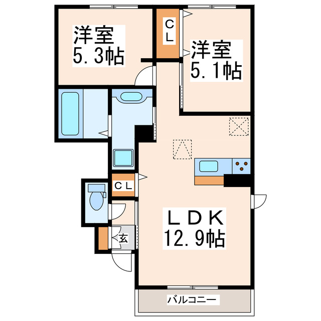 熊本市南区城南町舞原のアパートの間取り