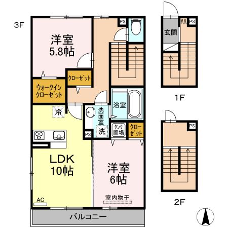 郡山市安積町日出山のアパートの間取り