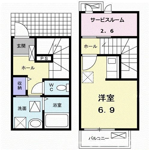 丸亀市土器町東のアパートの間取り