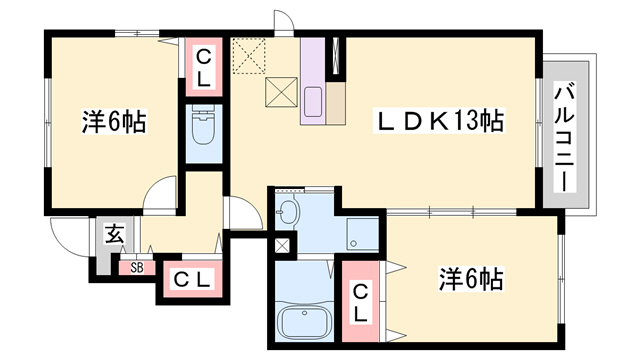 加古郡播磨町南野添のアパートの間取り