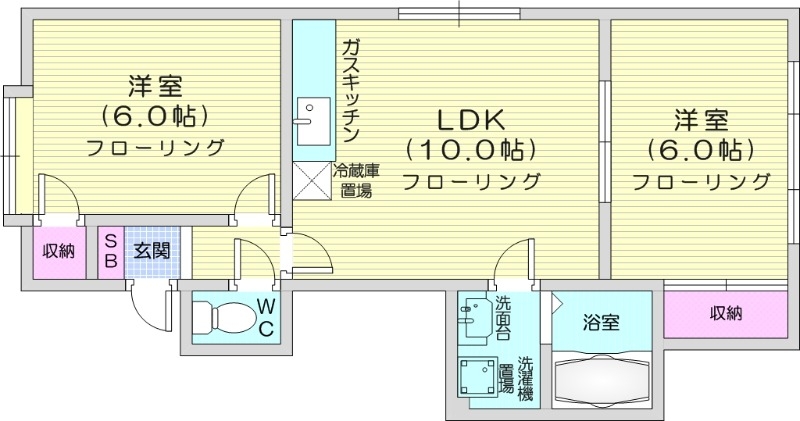 札幌市東区北四十四条東のアパートの間取り