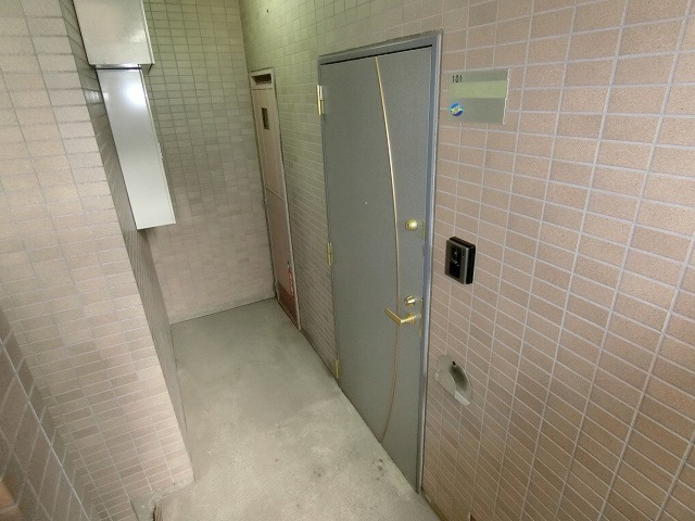 ロビー　101号室の入り口です。新聞受けが役立ちそうです。