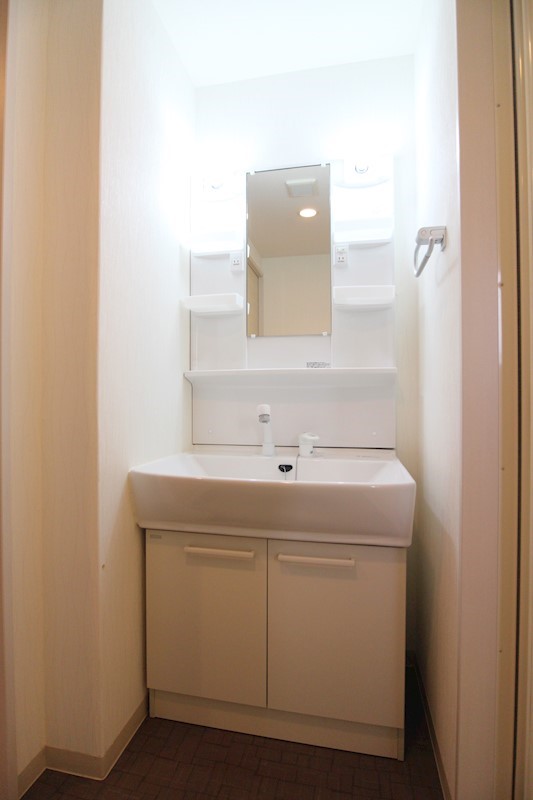 洗面設備　※別号室の写真です。忙しい朝には嬉しいシャワー付き洗面台