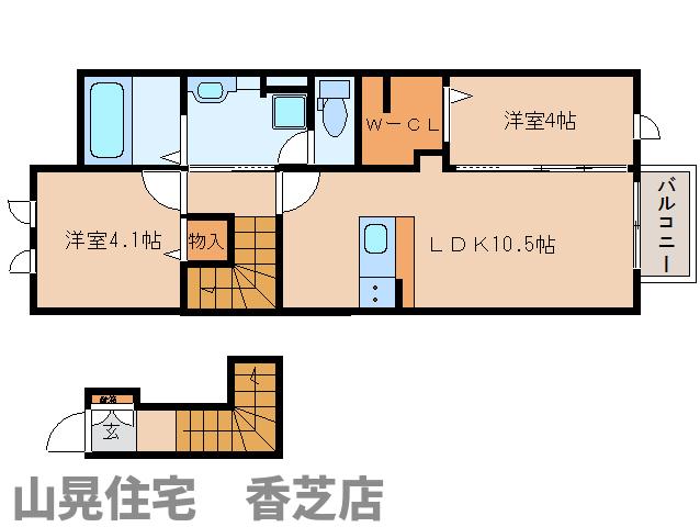 北葛城郡上牧町服部台のアパートの間取り