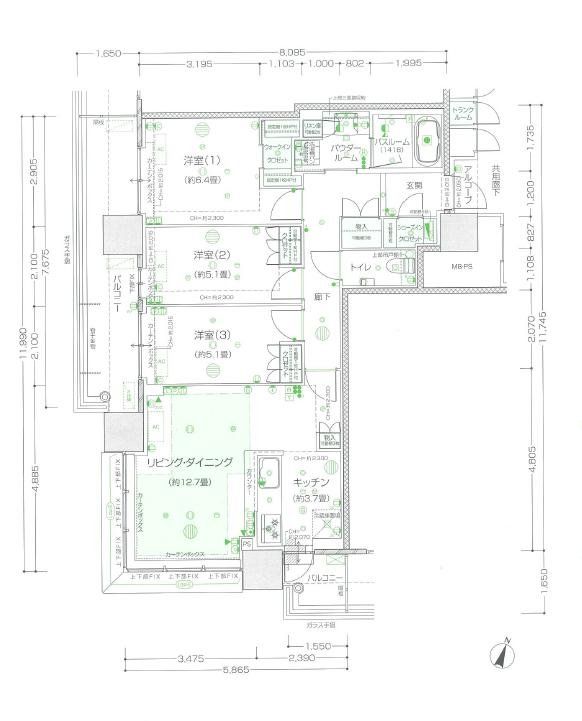 福岡市東区香椎照葉のマンションの間取り