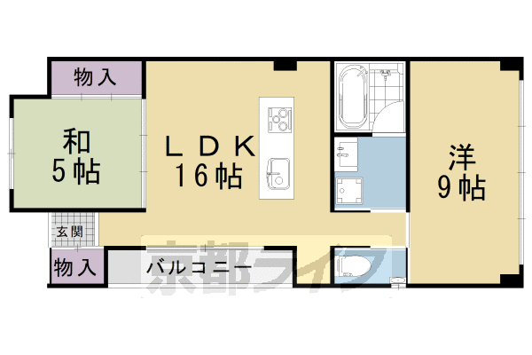 京都市北区衣笠赤阪町のマンションの間取り