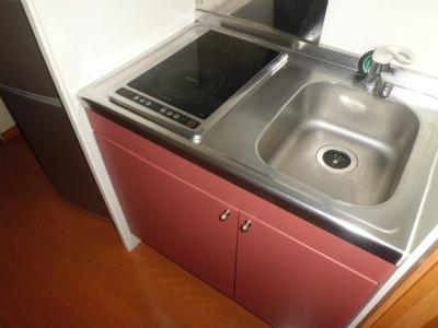 キッチン　フラットな電気コンロ付ミニキッチン。