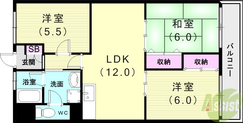 神戸市須磨区北落合のマンションの間取り