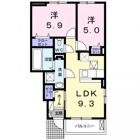 広島市佐伯区千同のアパートの間取り