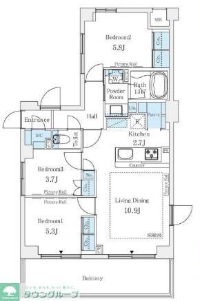 港区赤坂のマンションの間取り