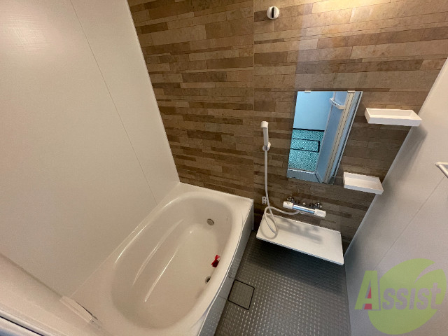 バス・シャワールーム　広さもあり、アクセントパネルがある浴槽はオシャレですね。