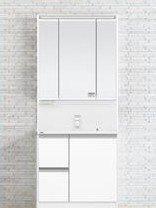 洗面設備　新しい洗面台はデザインもスタイリッシュ。「ハーフ引き出し」