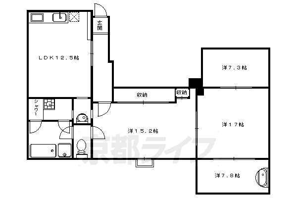 【京都市右京区鳴滝音戸山町のマンションの間取り】