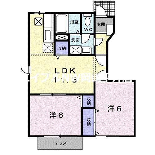 瀬戸内市長船町長船のアパートの間取り