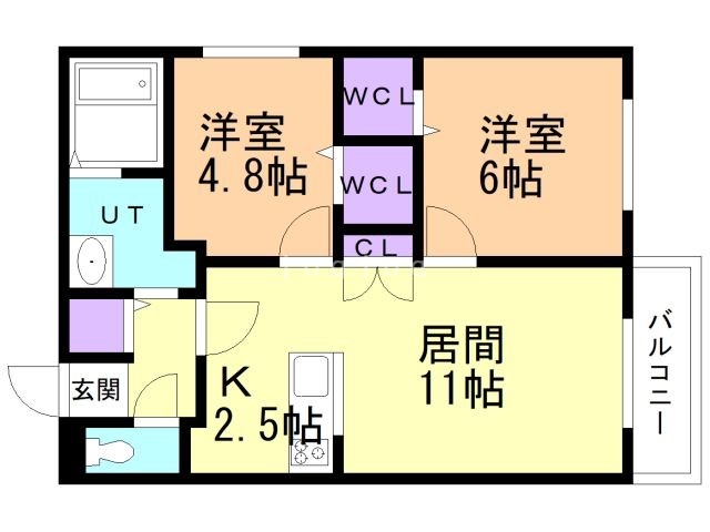 札幌市東区北三十五条東のマンションの間取り