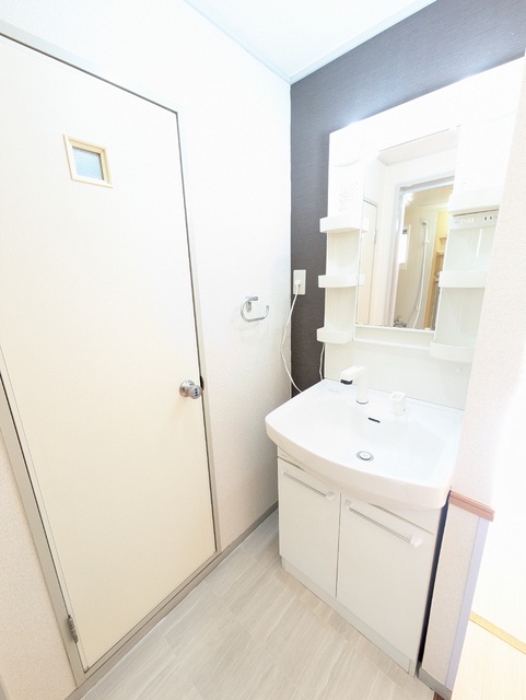 洗面設備　シャワー付洗面化粧台で朝の支度も楽チンですよ♪