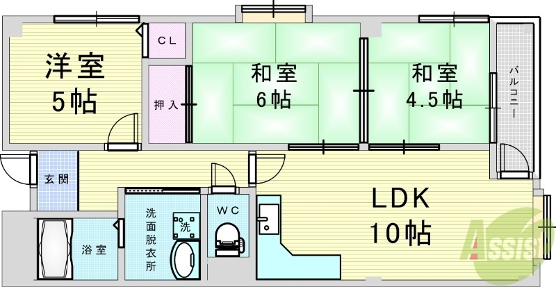 【吹田市山手町のマンションの間取り】