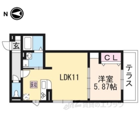 京都市北区大宮北椿原町のアパートの間取り