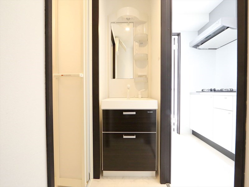 洗面設備　脱衣所　独立洗面台（シャンプードレッサー付）収納スペース有