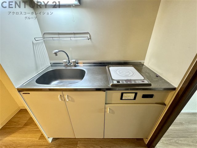 キッチン　1口IHコンロで火を使わず、料理初心者の方にもおすすめです！