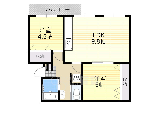 箕面市粟生間谷西のマンションの間取り