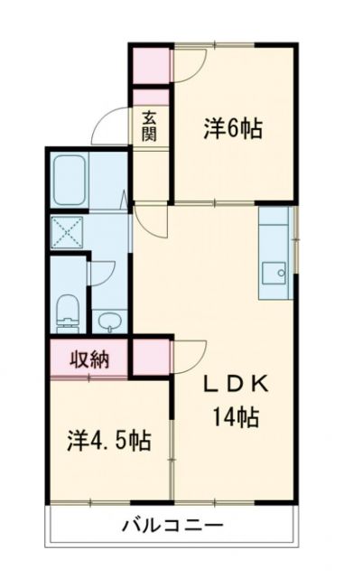 岡山市中区中井のアパートの間取り