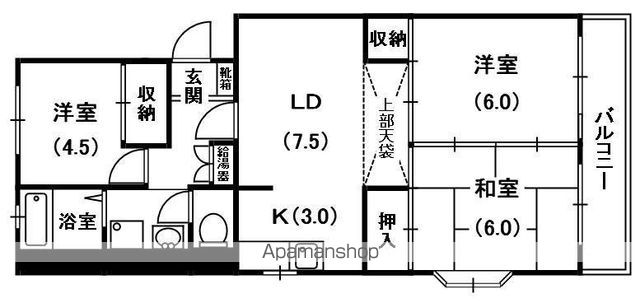 京阪本線 香里園駅 徒歩16分 3階建 築36年の間取り写真
