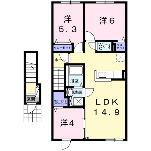 滝川市大町5丁目3LDKアパートの間取り