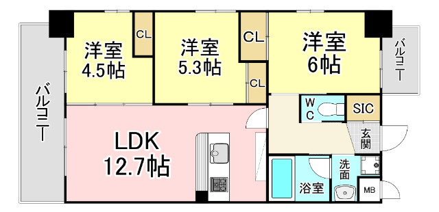 北九州市小倉南区下城野のマンションの間取り