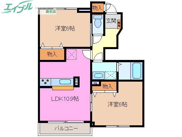 桑名市新西方のアパートの間取り