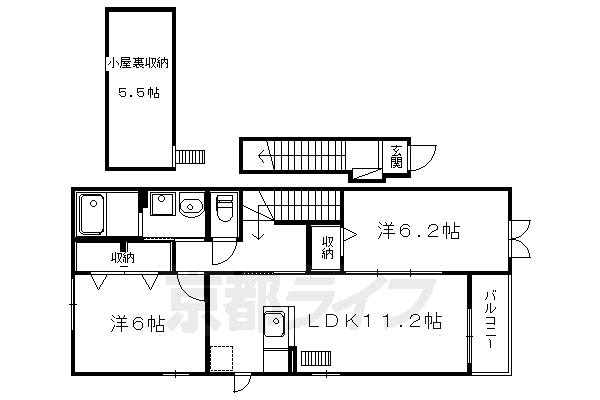 京都市左京区吉田本町のアパートの間取り