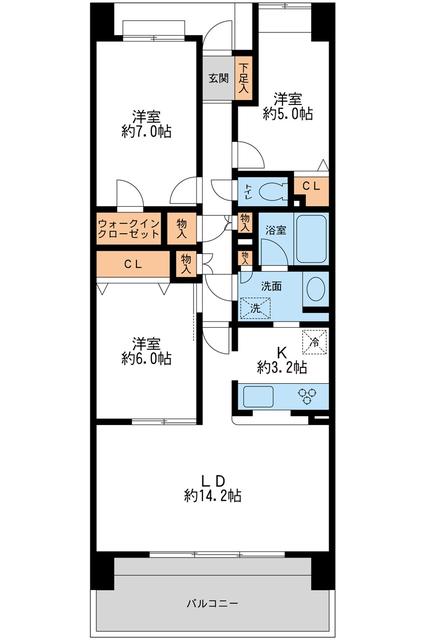 京成千葉線 西登戸駅 徒歩7分 14階建 築28年の間取り写真