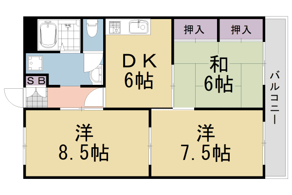 京都市西京区嵐山朝月町のマンションの間取り