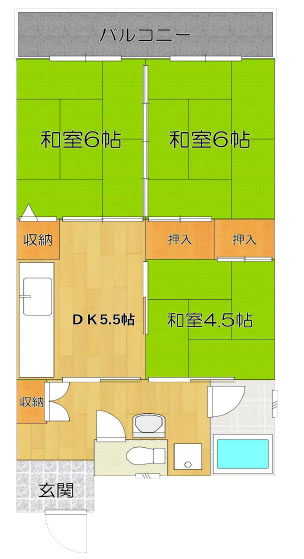 東大阪市友井のマンションの間取り