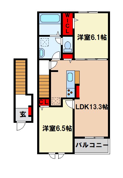 朝倉郡筑前町下高場のアパートの間取り