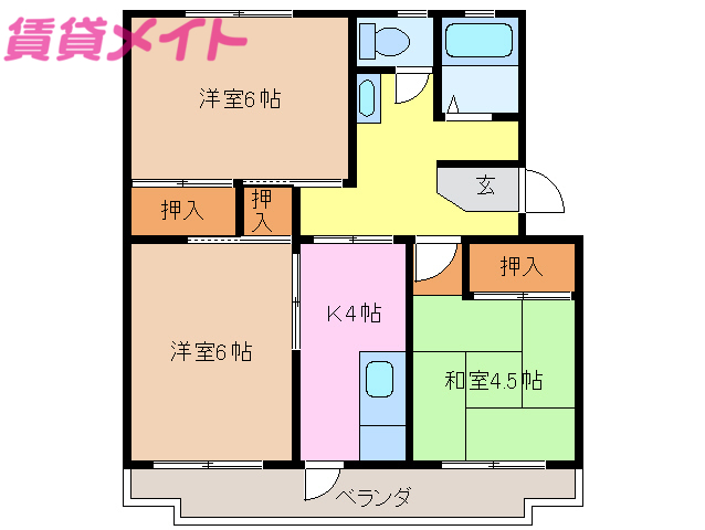 津市久居射場町のマンションの間取り