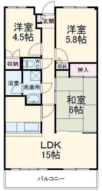 各務原市鵜沼宝積寺町のマンションの間取り