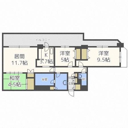 札幌市中央区北三条西のマンションの間取り